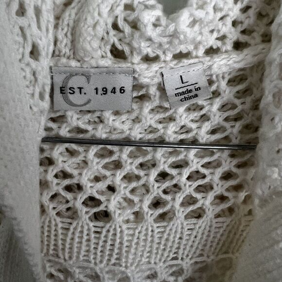 C Est 1946 NWT Cardigan Long Fringe Open Front Cream W/stripes Accent,Large - Picture 6 of 7